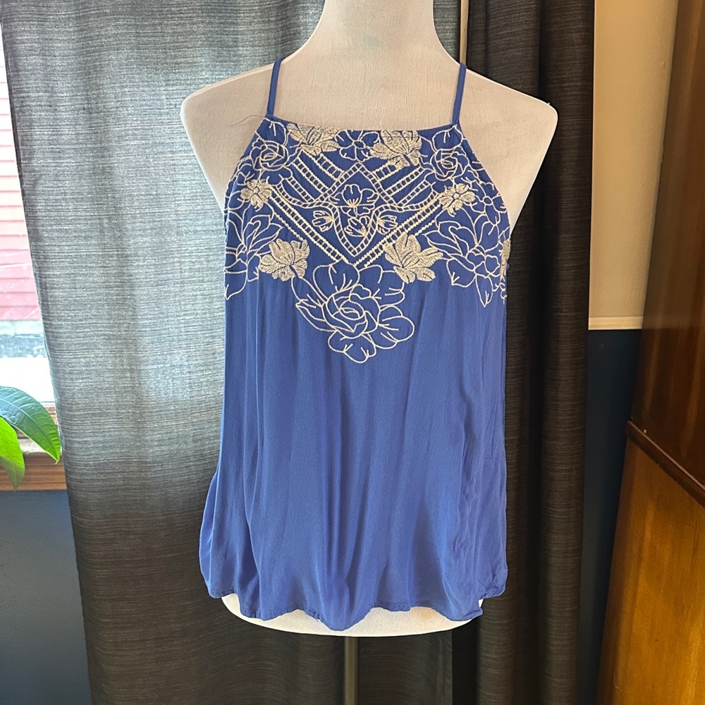 Blue Floral Embroidered Women's Top